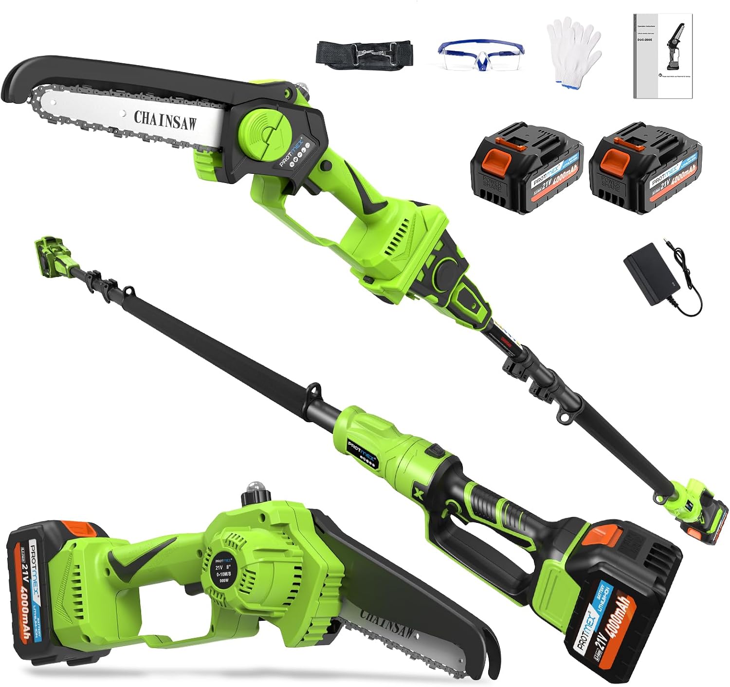 Protmex 2-in-1 cordless pole saw and mini chainsaw